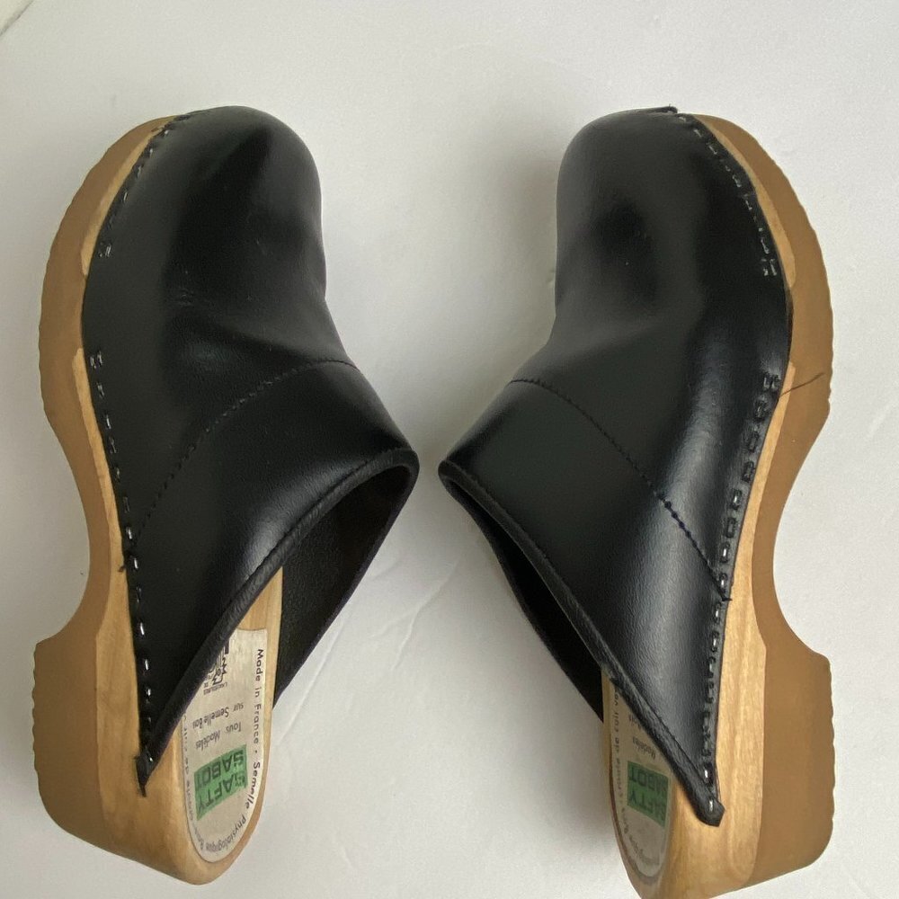 Wood - O -Flex Clogs Safty Sabot Leather Made In France Sz Eu 38